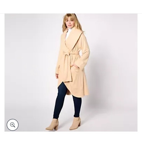 Attitudes by Renee French Terry Pillow Collar Wrap Coat Beige M/L - Picture 1 of 4
